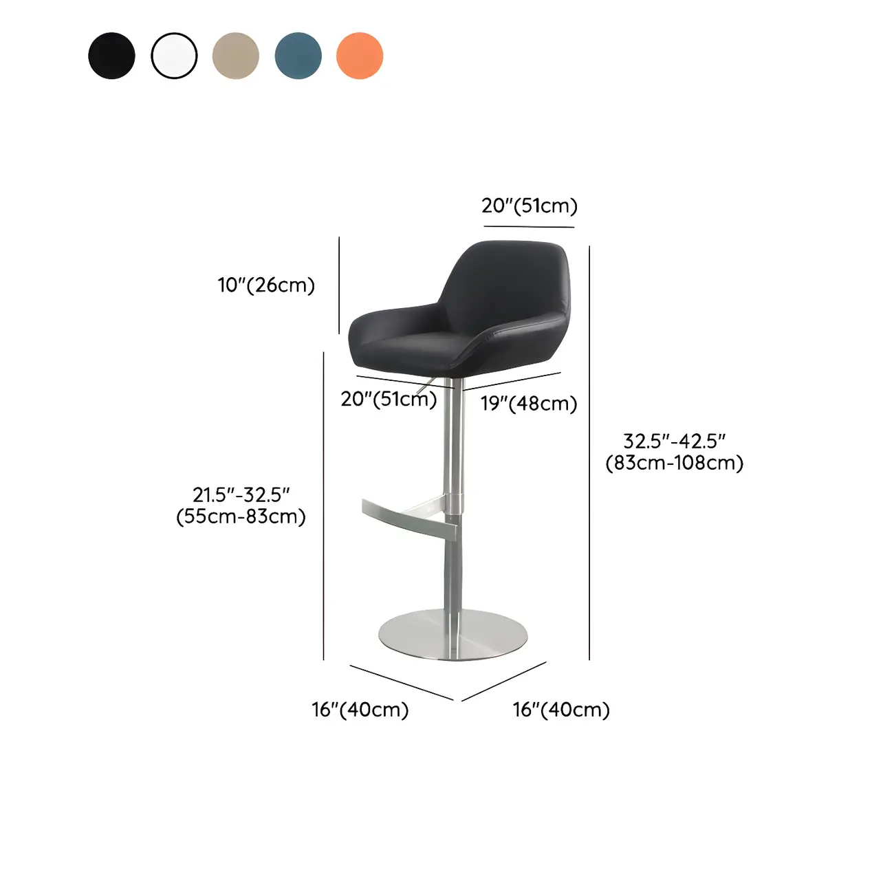 Glossy Metal Bucket Swivel Adjustable Bar Stools #size | homeyfad