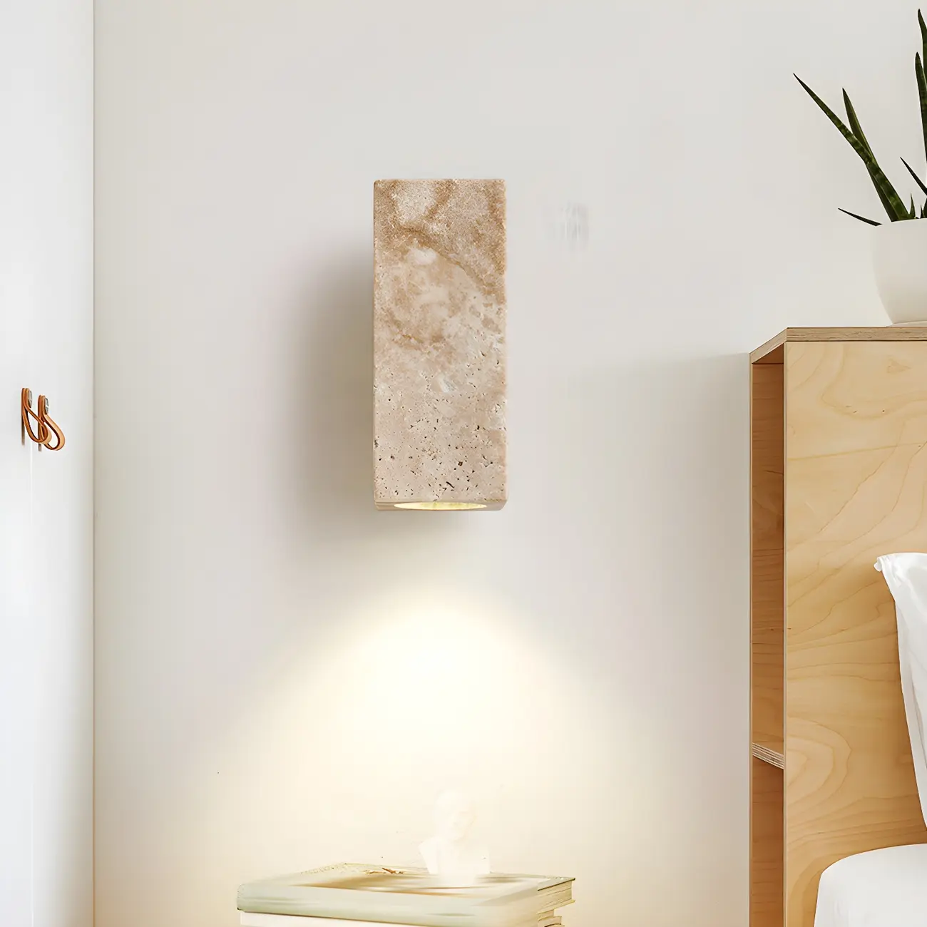 Minimalist Beige Marble Wall Sconce for Bedroom Image - 1 | homeyfad
