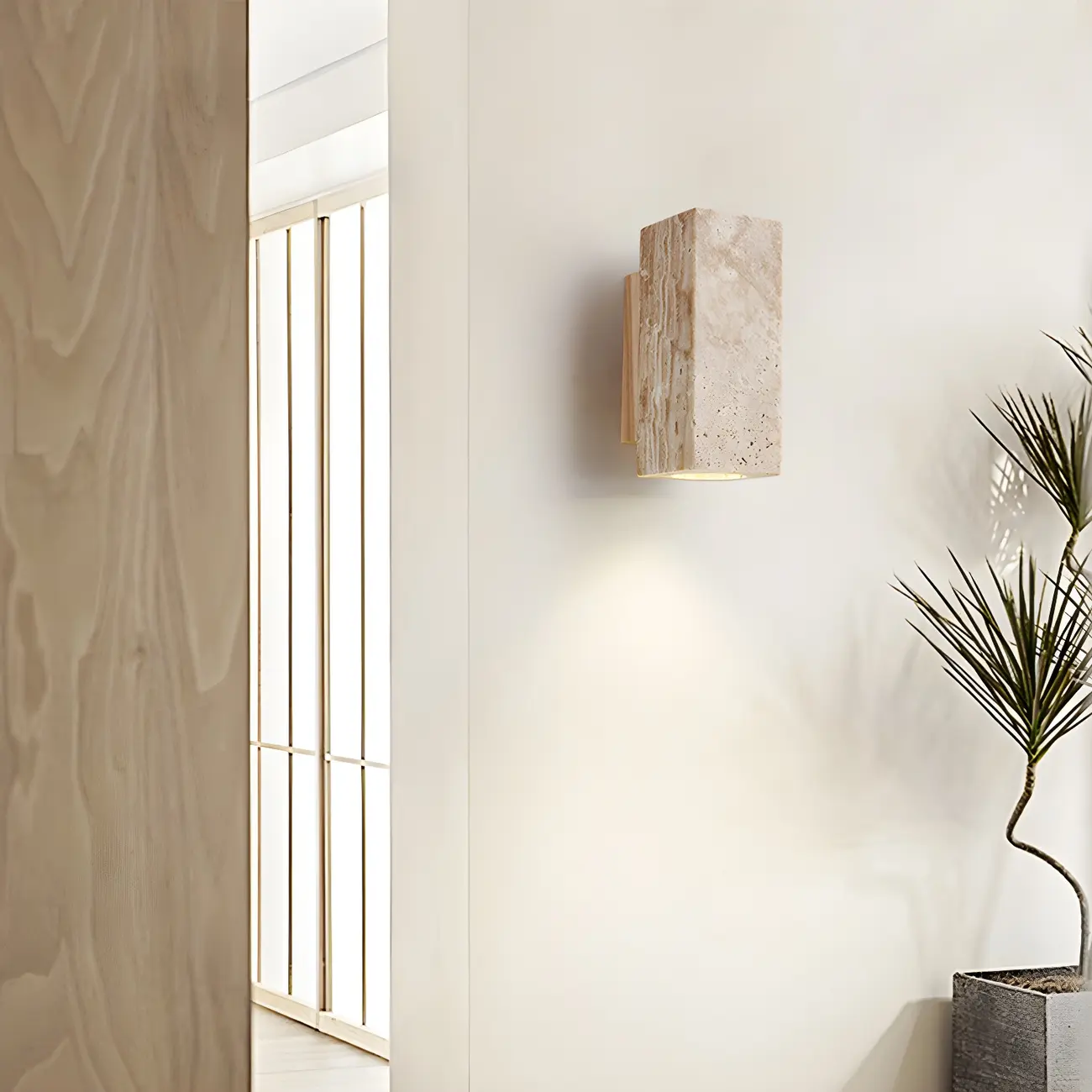 Minimalist Beige Marble Wall Sconce for Bedroom Image - 2 | homeyfad
