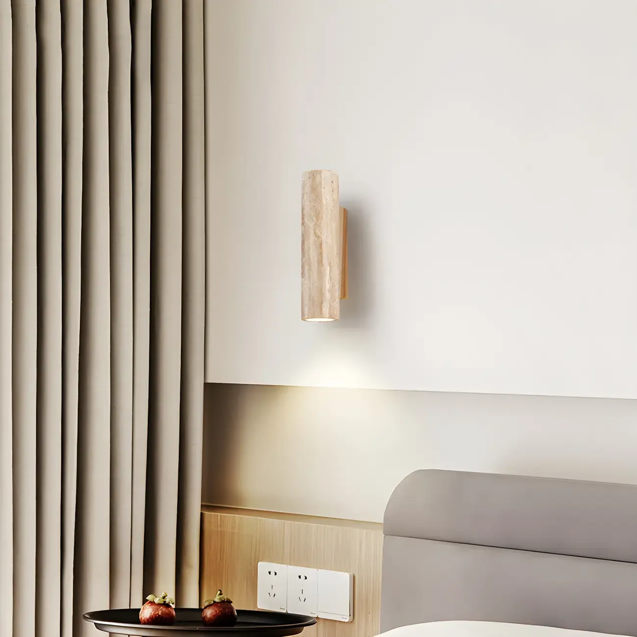 Minimalist Beige Marble Wall Sconce for Bedroom Image - 4