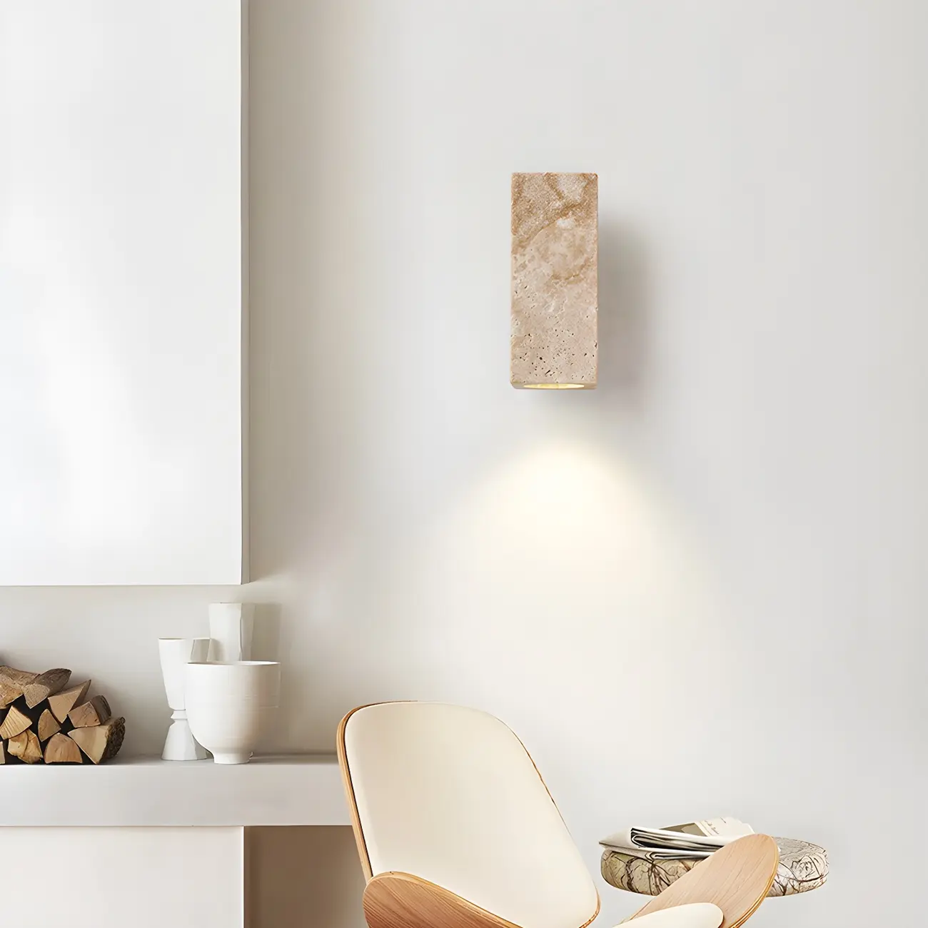 Minimalist Beige Marble Wall Sconce for Bedroom Image - 5 | homeyfad