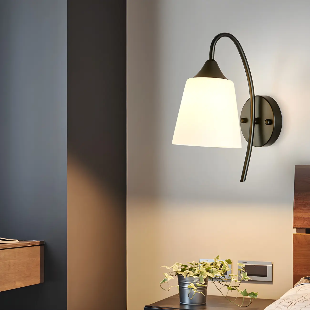 Modern Metal Black Arc Bathroom Vanity Light with Glass Shade | homeyfad