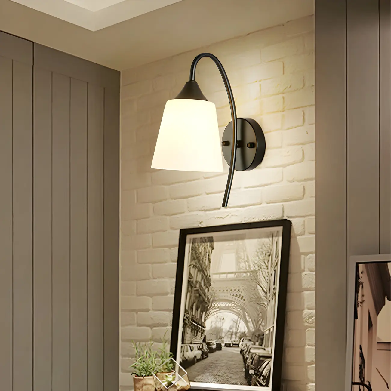 Modern Metal Black Arc Bathroom Vanity Light with Glass Shade | homeyfad