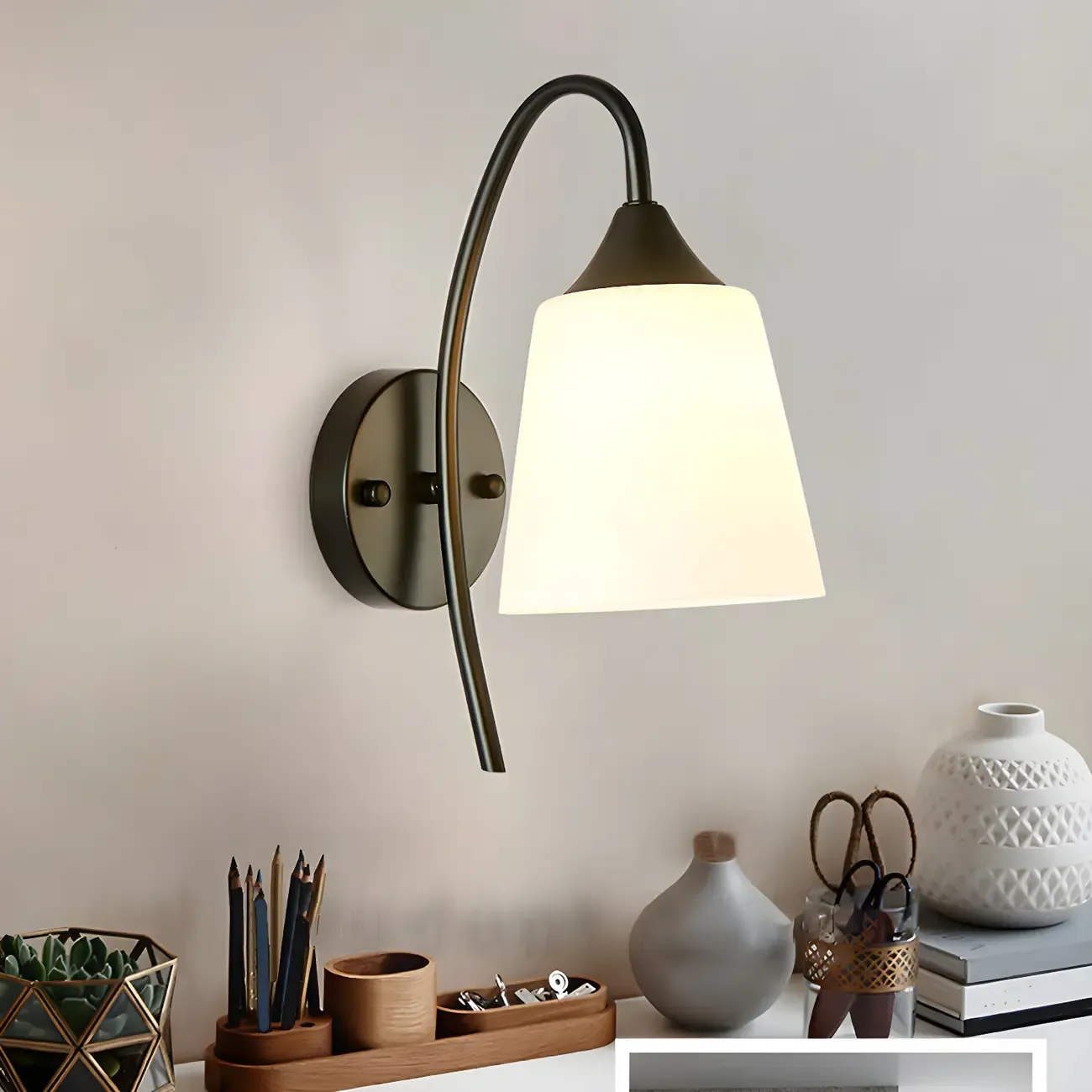 Modern Metal Black Arc Bathroom Vanity Light with Glass Shade