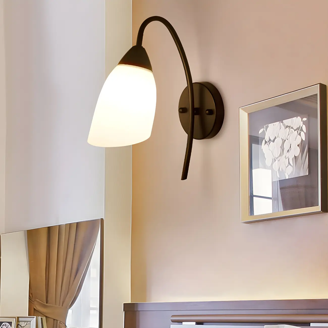 Modern Metal Black Arc Bathroom Vanity Light with Glass Shade | homeyfad