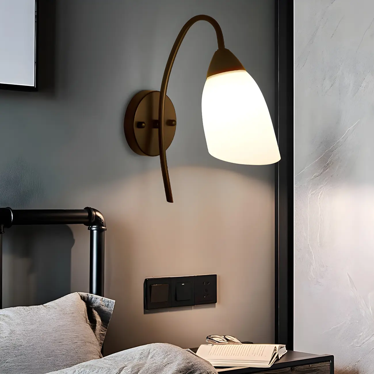 Modern Metal Black Arc Bathroom Vanity Light with Glass Shade | homeyfad