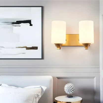 Gold Modern Cylinder Glass Shade Bathroom Vanity Light