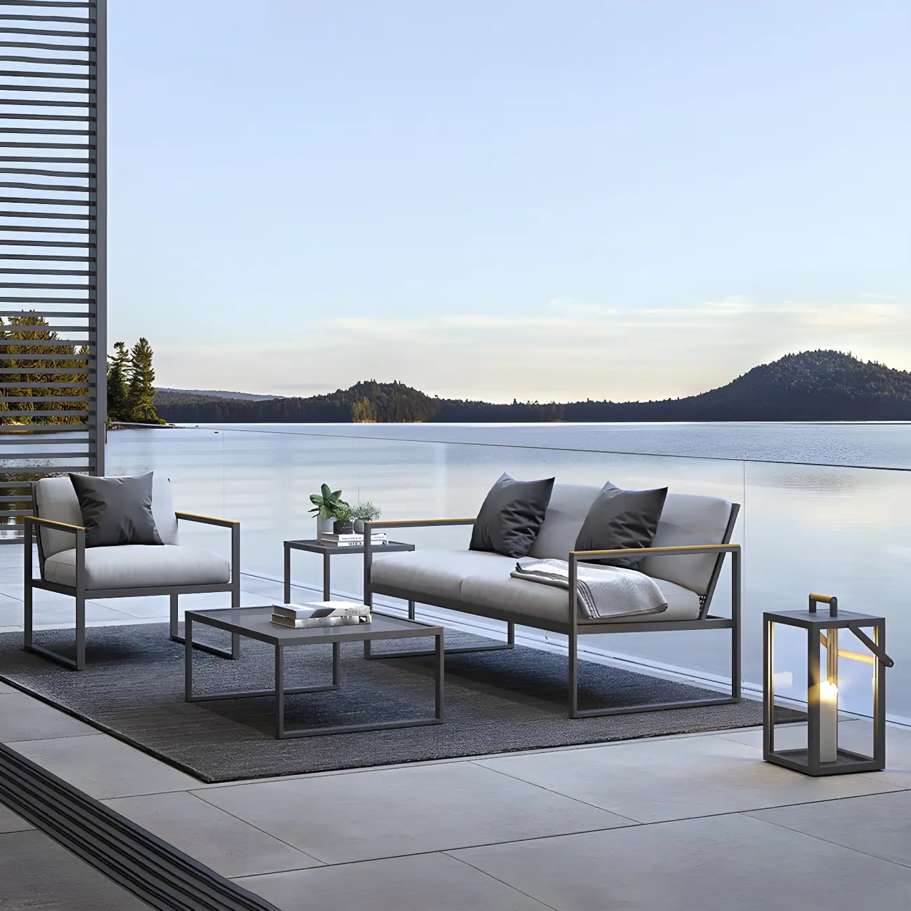 27" Industrial Gray Metal Patio Sofa Water Resistant Image - 1 | homeyfad