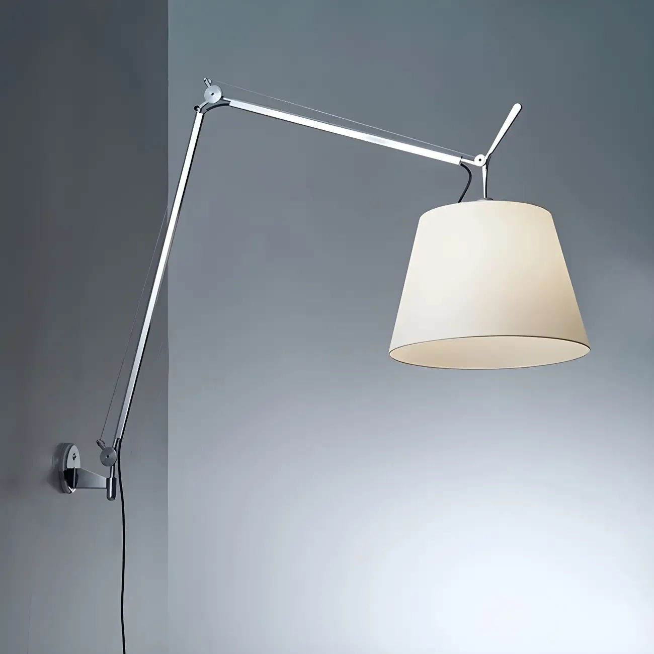 Simple Fabric Shade Silver Swing Arm Wall Light Image - 1