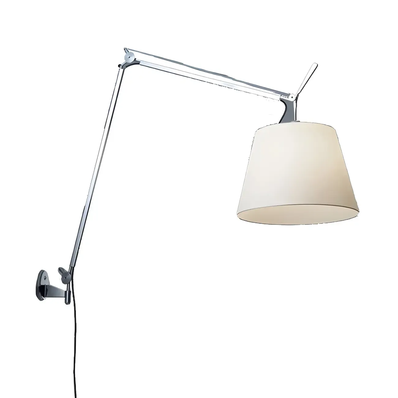 Simple Fabric Shade Silver Swing Arm Wall Light Image - 6