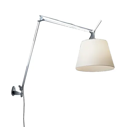 Simple Fabric Shade Silver Swing Arm Wall Light Image - 6