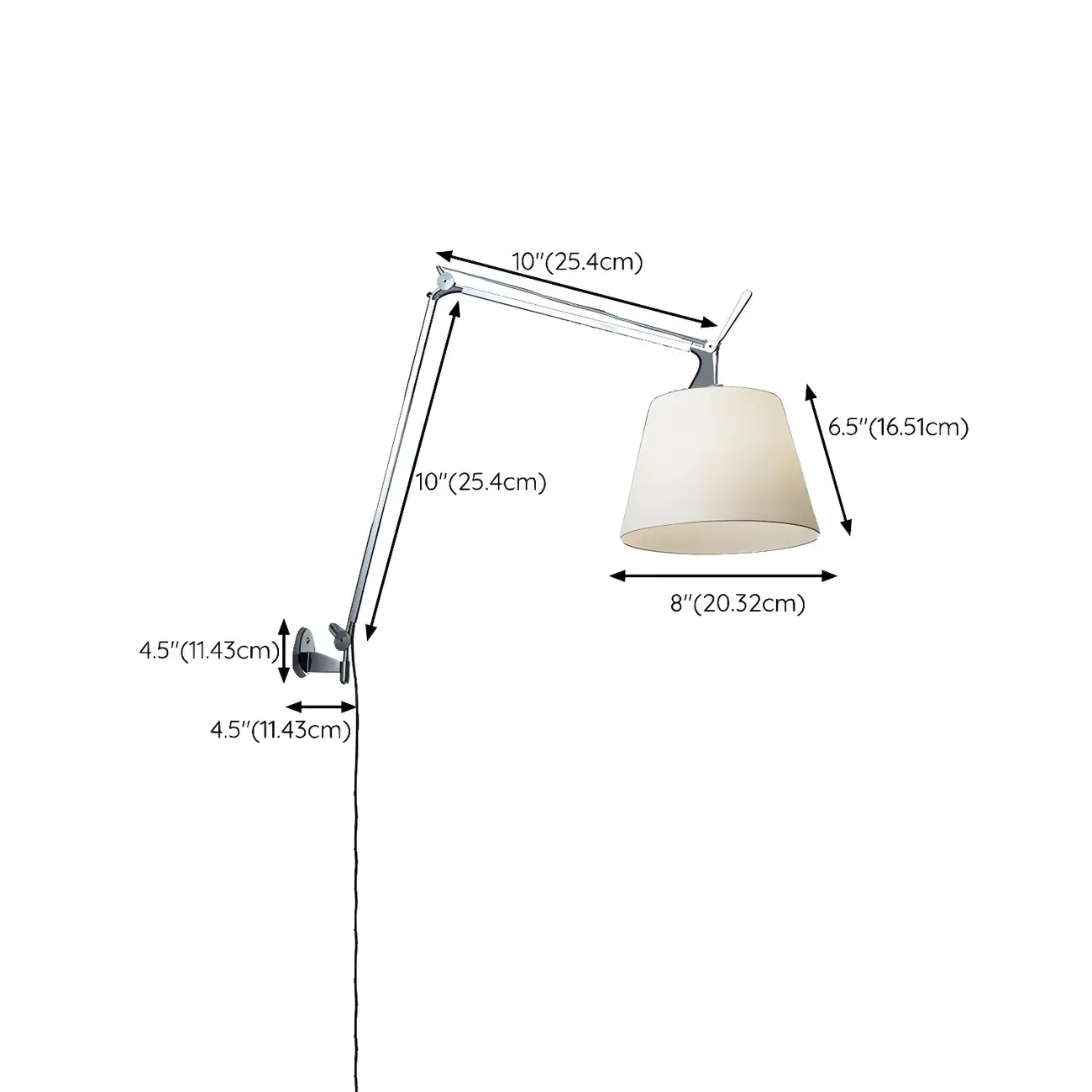 Simple Fabric Shade Silver Swing Arm Wall Light #size