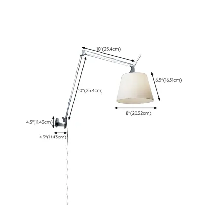 Simple Fabric Shade Silver Swing Arm Wall Light #size