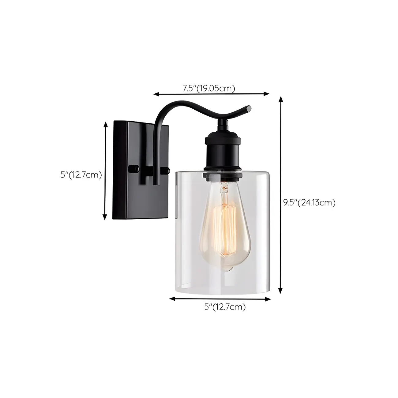 1-Light Modern Metal Cylinder Glass Bathroom Vanity Light #size