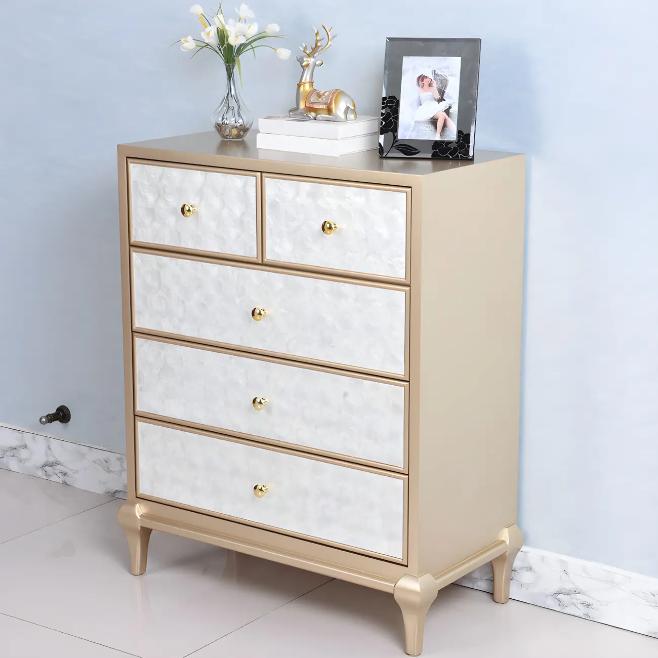 Luxurious Wooden Dresser with 5 Drawers for Bedroom Image - 6 | homeyfad
