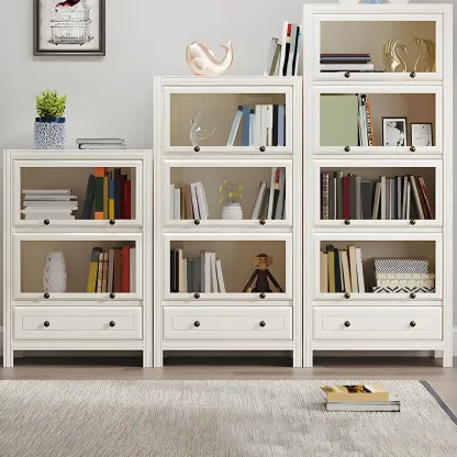 Modish White Wooden Bookcase with Glass Doors Image - 1
