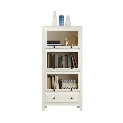 Modish White Wooden Bookcase with Glass Doors Image - 3