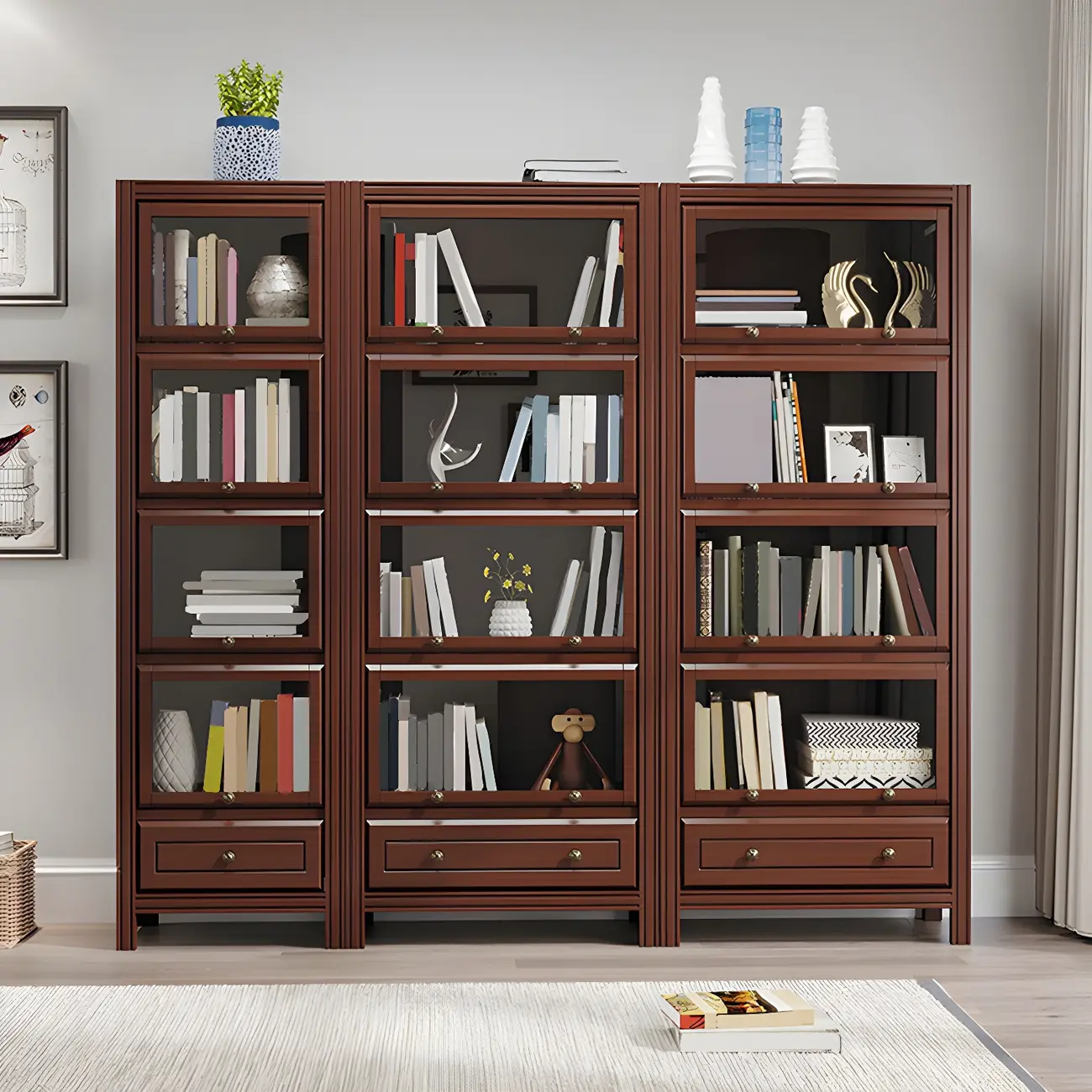 Modish White Wooden Bookcase with Glass Doors Image - 4 | homeyfad