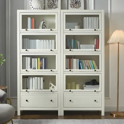 Modish White Wooden Bookcase with Glass Doors Image - 6
