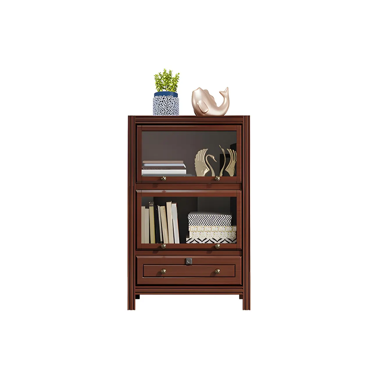 Modish White Wooden Bookcase with Glass Doors Image - 8 | homeyfad