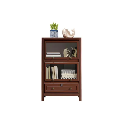 Modish White Wooden Bookcase with Glass Doors Image - 8