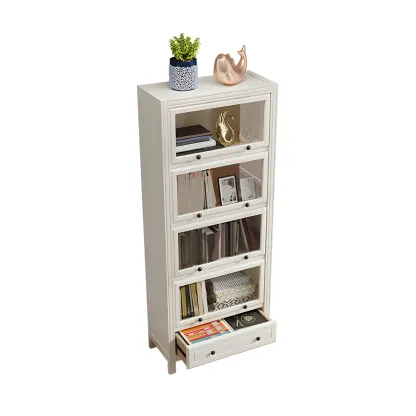 Modish White Wooden Bookcase with Glass Doors Image - 9