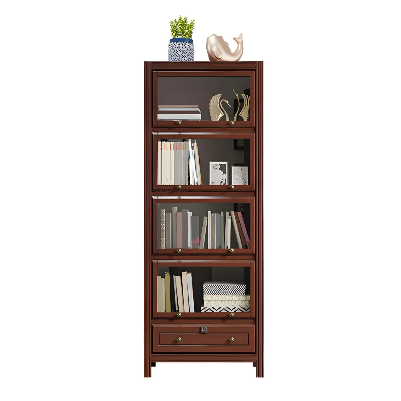 Modish White Wooden Bookcase with Glass Doors Image - 11 | homeyfad