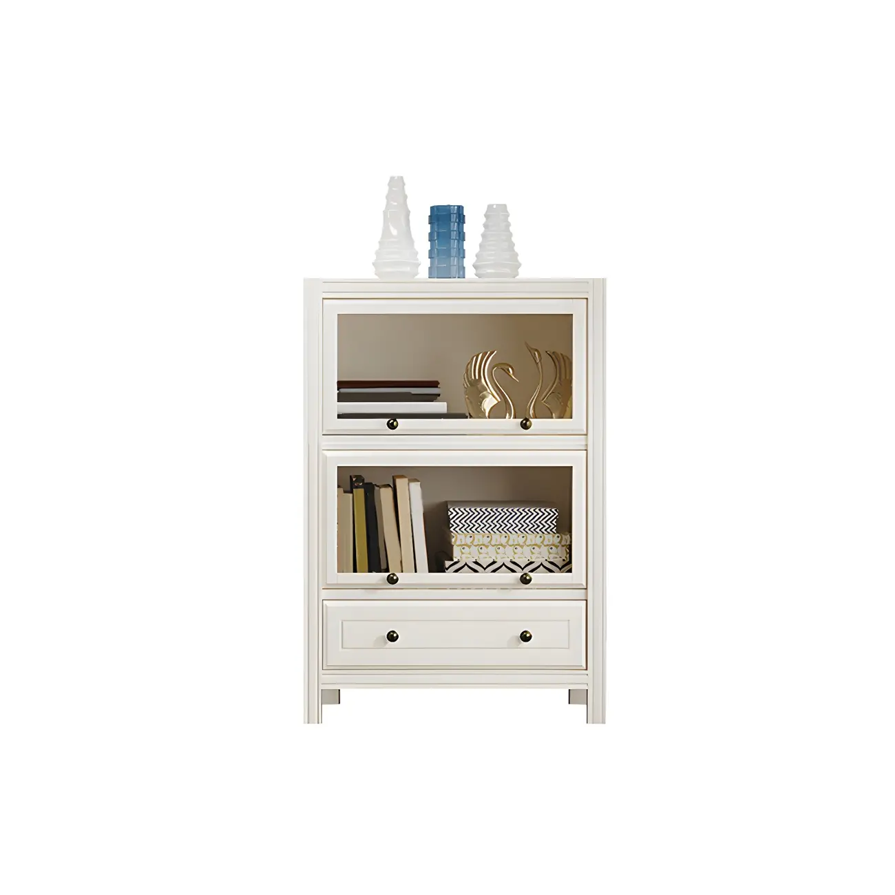 Modish White Wooden Bookcase with Glass Doors Image - 14 | homeyfad