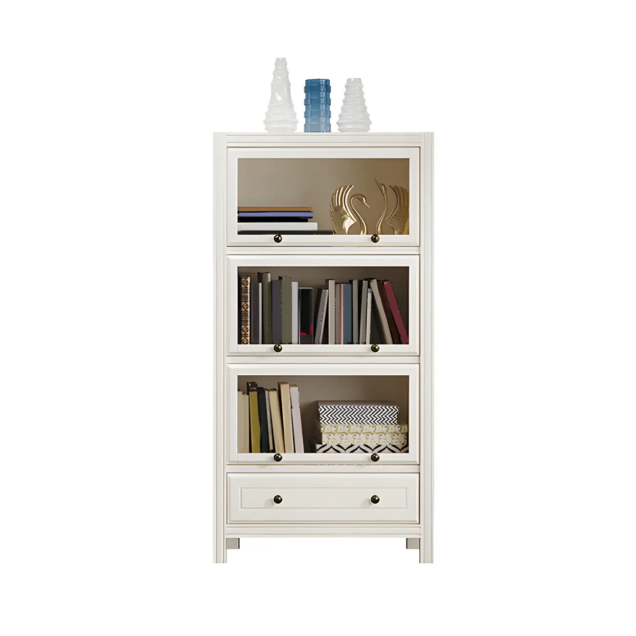 Modish White Wooden Bookcase with Glass Doors Image - 16 | homeyfad