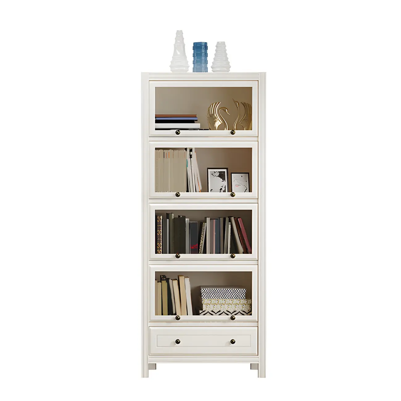 Modish White Wooden Bookcase with Glass Doors Image - 18 | homeyfad