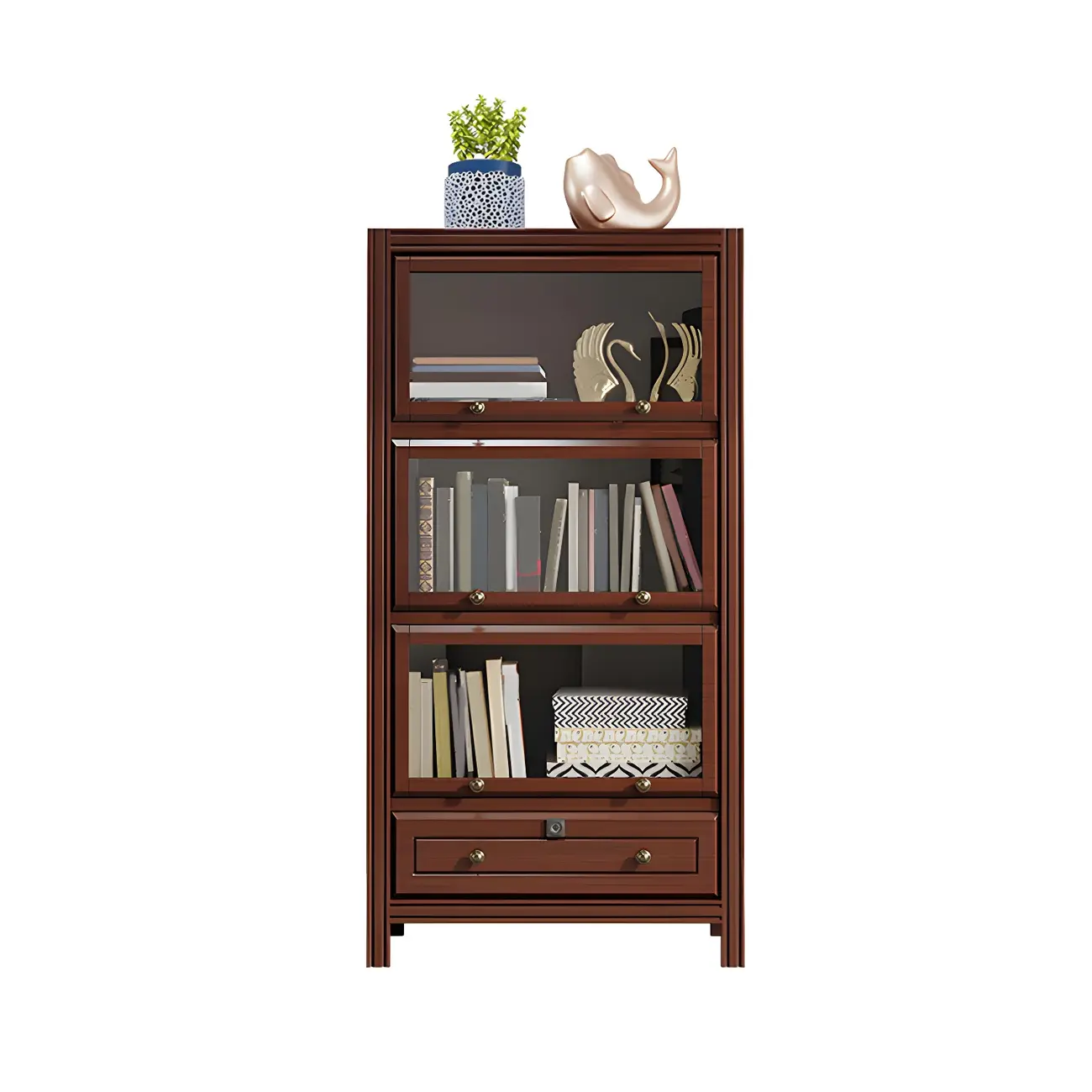 Modish White Wooden Bookcase with Glass Doors Image - 21 | homeyfad