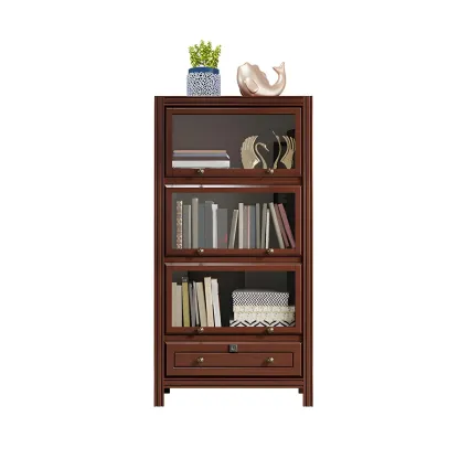 Modish White Wooden Bookcase with Glass Doors Image - 21