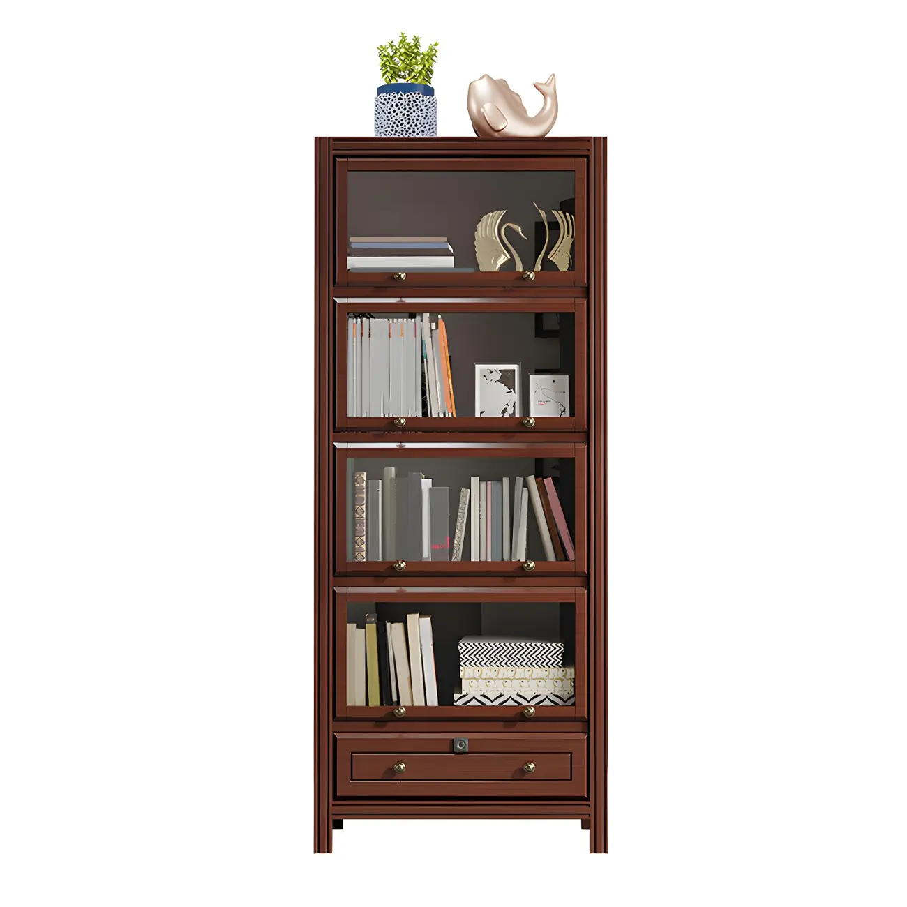 Modish White Wooden Bookcase with Glass Doors Image - 22 | homeyfad