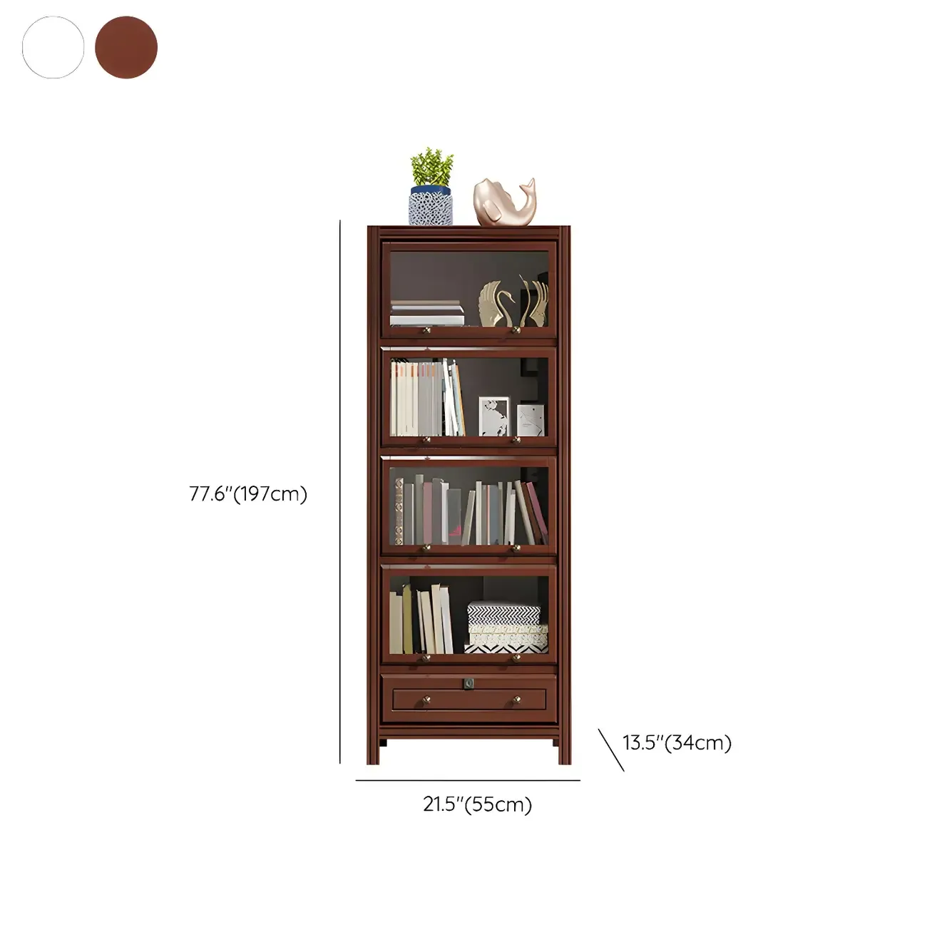 Modish White Wooden Bookcase with Glass Doors Image - 25