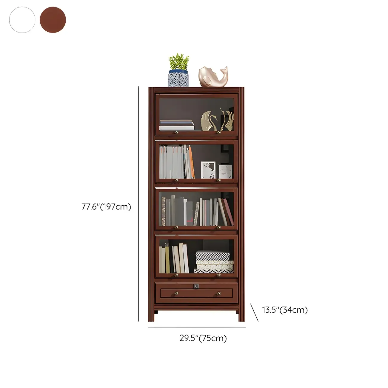 Modish White Wooden Bookcase with Glass Doors Image - 28