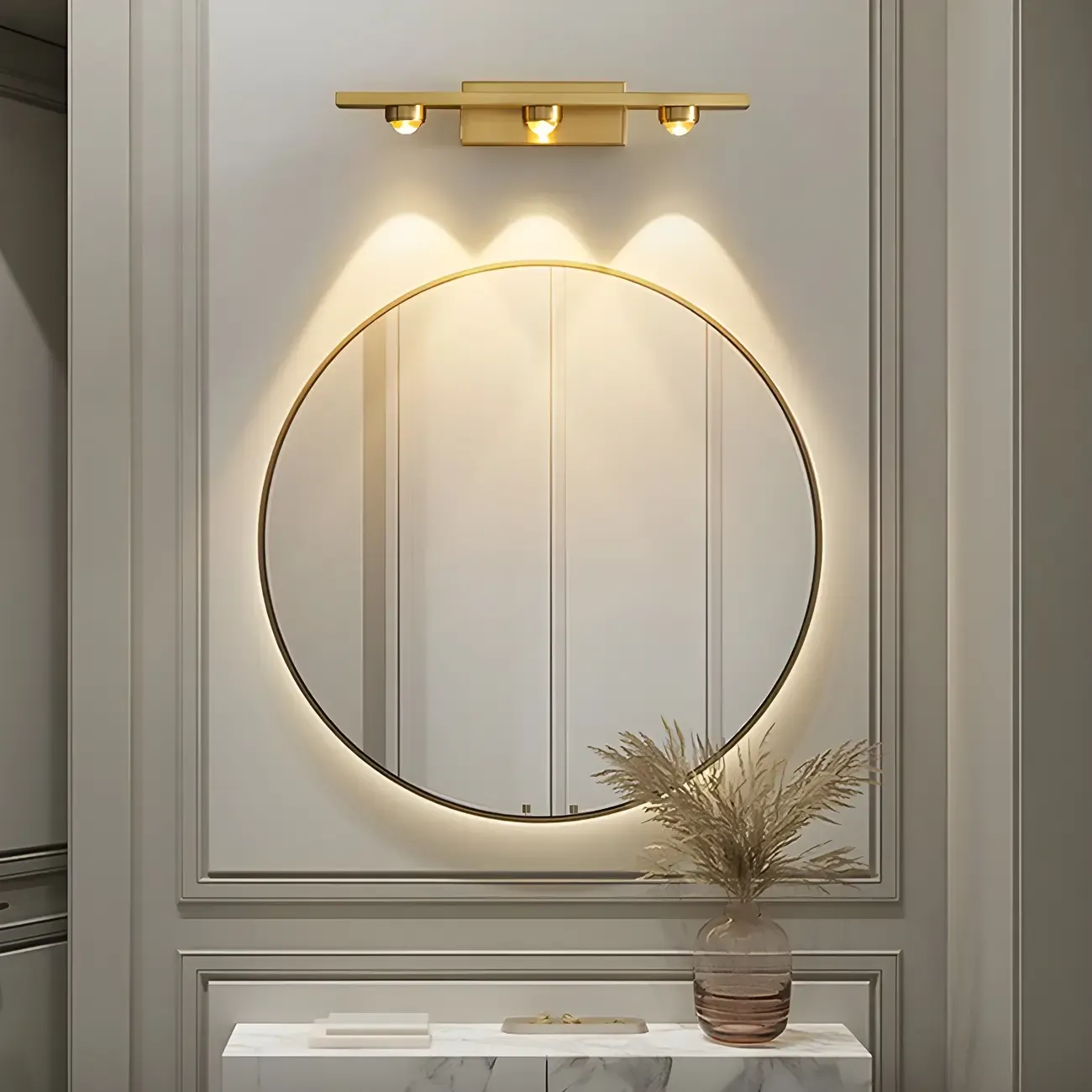 Modern Solid Brass Vanity Light with Metal Shade for Bathroom Image - 6