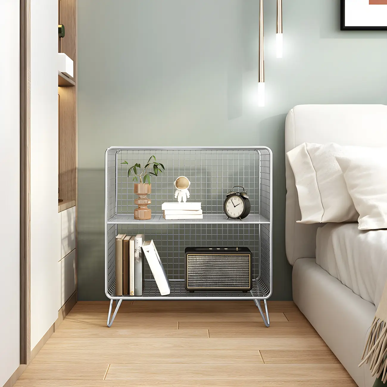 Modern Wire Mesh Nightstands with Open Storage Shelves Image - 2 | homeyfad
