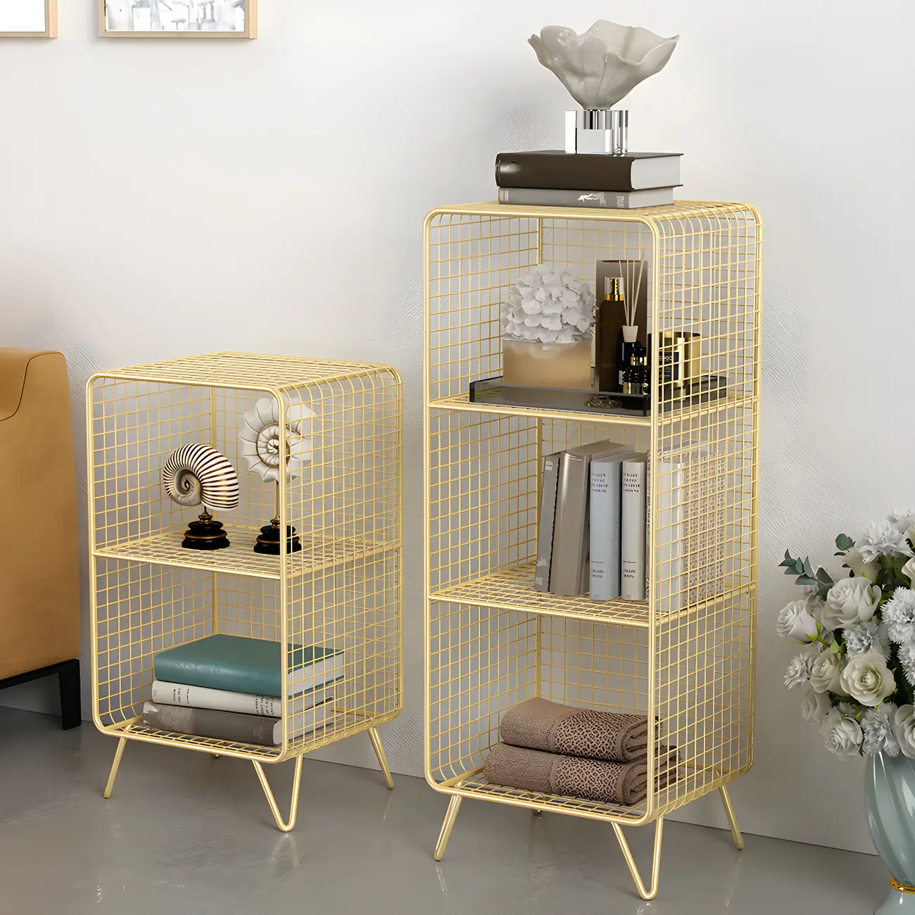 Modern Wire Mesh Nightstands with Open Storage Shelves Image - 1 | homeyfad