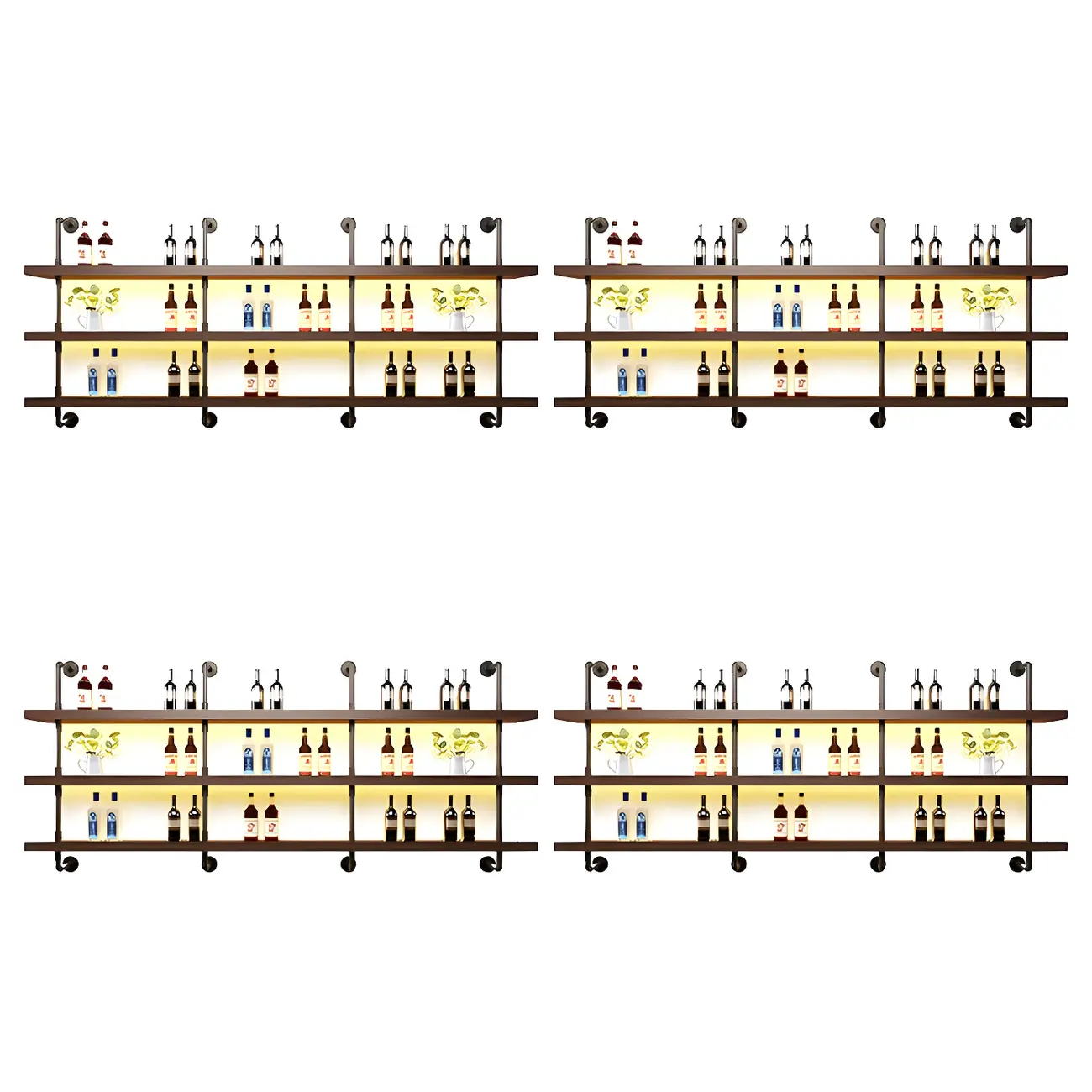 Brown Pine Wood Wall-Mounted Wine Rack with Light Image - 6 | homeyfad