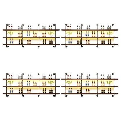 Brown Pine Wood Wall-Mounted Wine Rack with Light Image - 6
