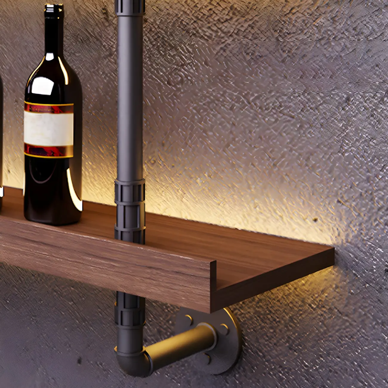 Brown Pine Wood Wall-Mounted Wine Rack with Light Image - 10 | homeyfad