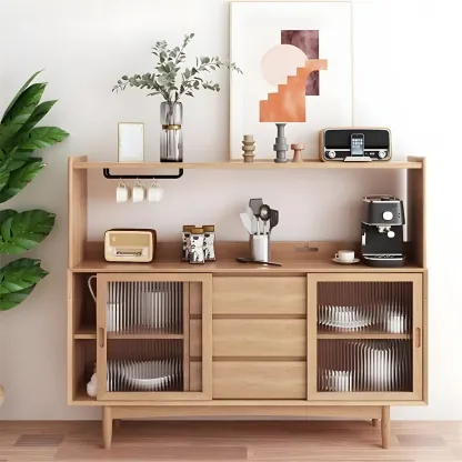 Vintage Wooden Display Cabinet with Open Storage for Home Image - 3