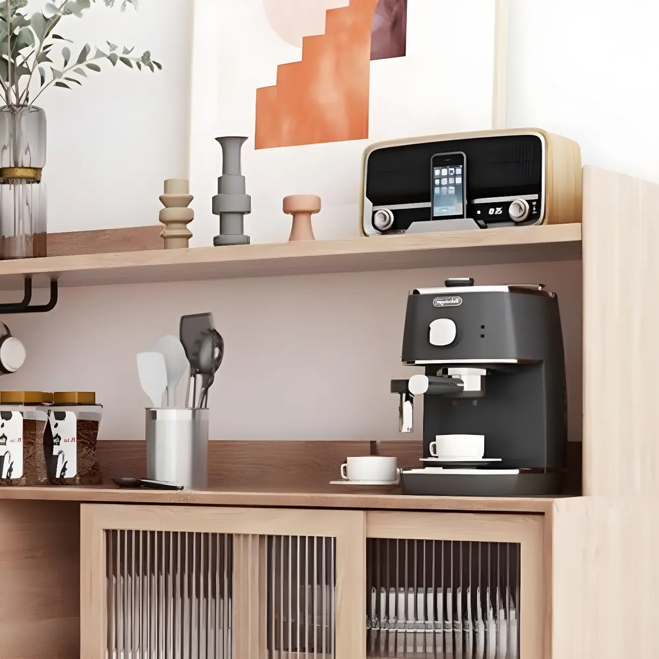 Natural Wood Glass Doors Storage Dining Hutch Cabinet Image - 6 | homeyfad