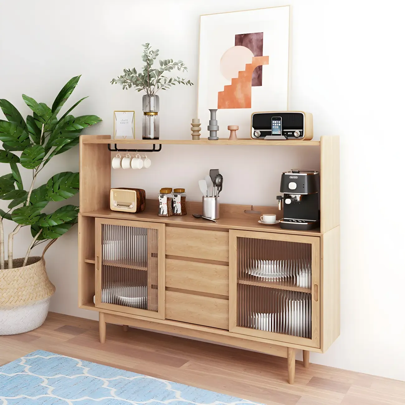 Vintage Wooden Display Cabinet with Open Storage for Home Image - 9
