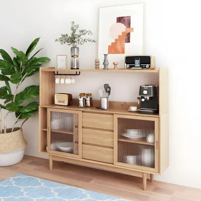 Vintage Wooden Display Cabinet with Open Storage for Home Image - 9