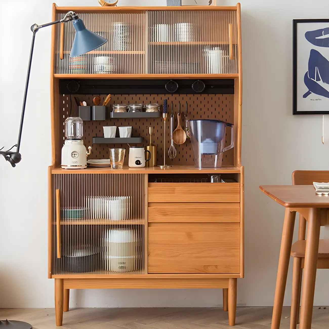 Glam Wooden Display Cabinet with Sliding Doors for Dining Room Image - 1