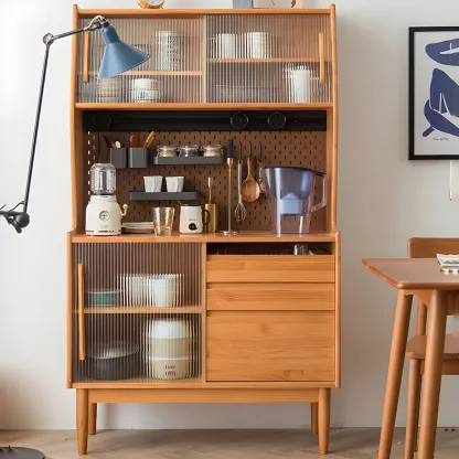 Glam Wooden Display Cabinet with Sliding Doors for Dining Room Image - 1