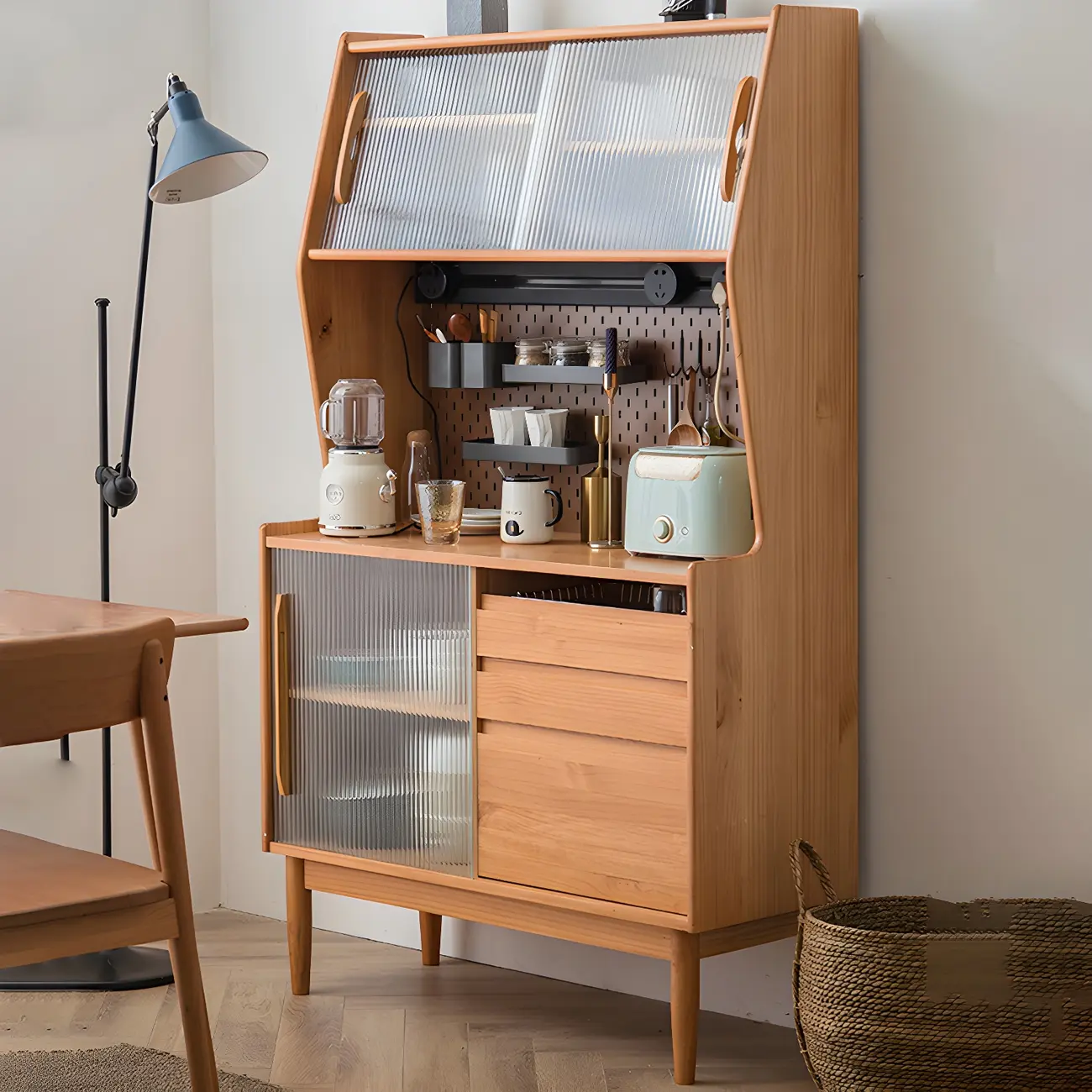 Glam Wooden Display Cabinet with Sliding Doors for Dining Room Image - 2 | homeyfad