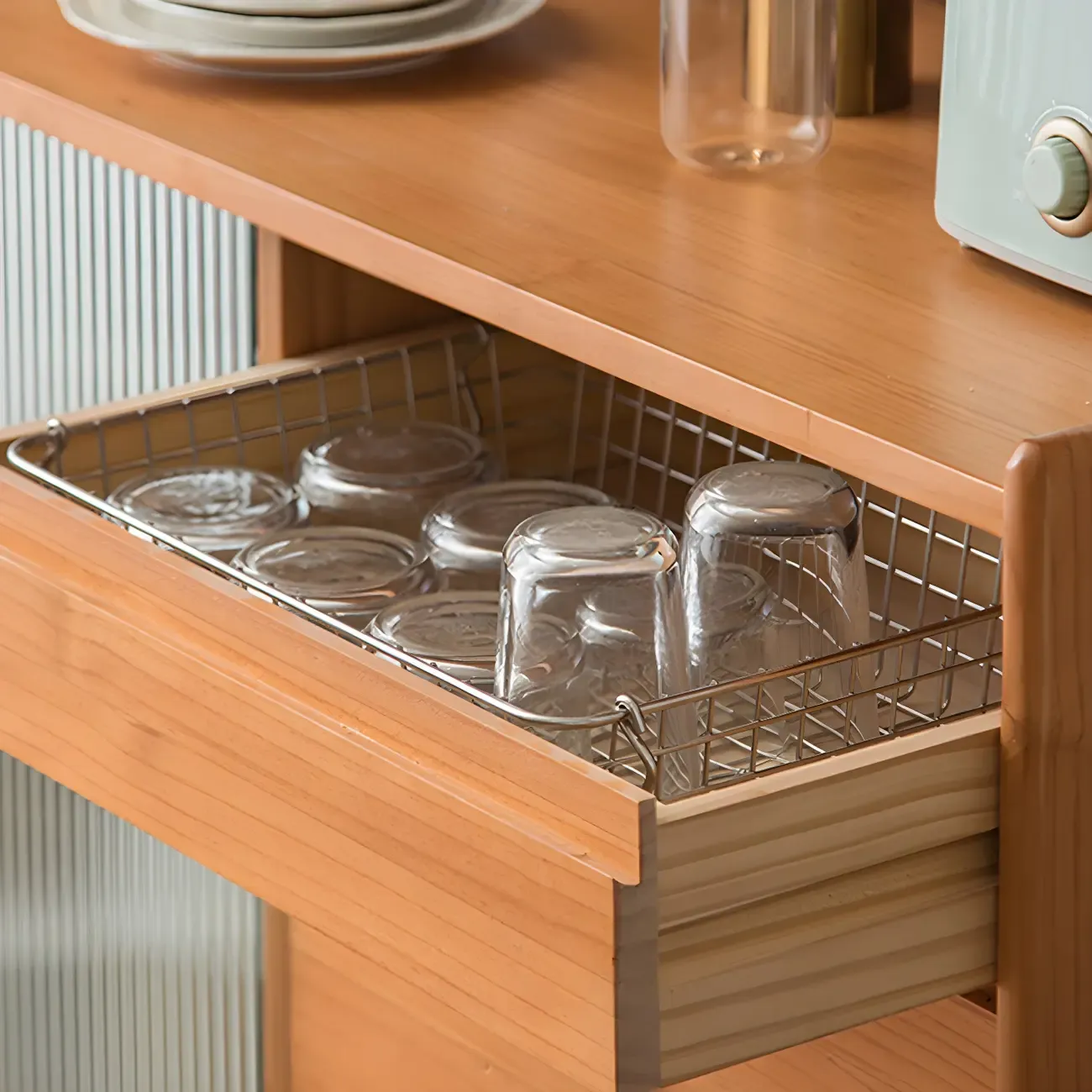 Glam Wooden Display Cabinet with Sliding Doors for Dining Room Image - 8