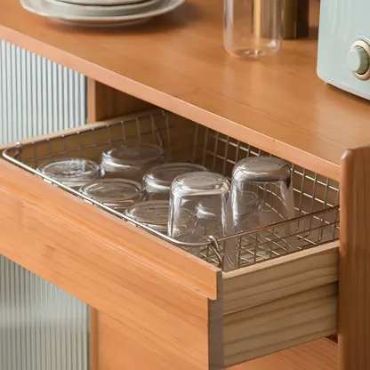 Glam Wooden Display Cabinet with Sliding Doors for Dining Room Image - 8